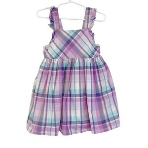Baby B'gosh Toddler Girls Purple Teal Plaid Ruffle Strap Button Back Sundress 3T